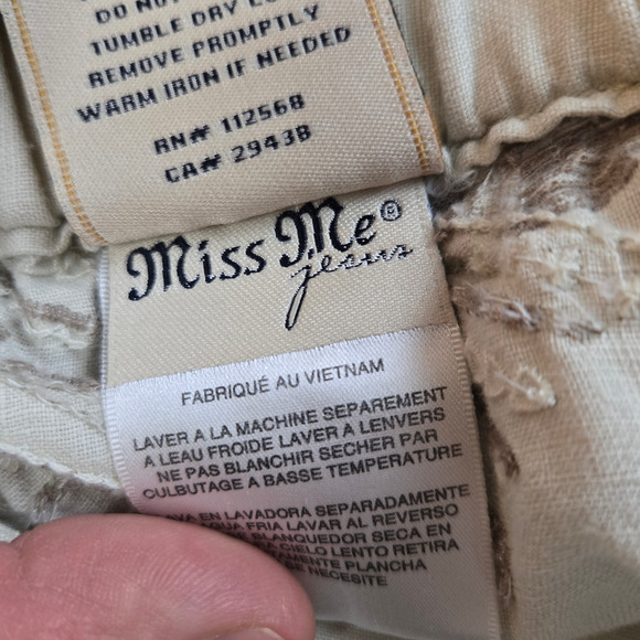 Miss Me Beige Linen Blend Wide Leg Cargo Boho Pants Size Large Y2K 2010s Style - Picture 13 of 14
